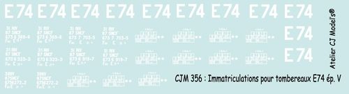CJM 356 : Immatriculations pour wagons E74